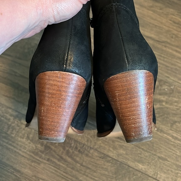 Frye Reina Black Suede Heeled Ankle Boots - Picture 6 of 12